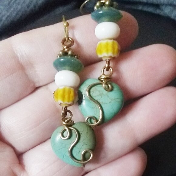 LOVER'S GIFT ALERT! African Turquoise Heart Earrings - Unique & One-of-a-Kind - Picture 4 of 9